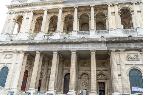 Low Angle View of Saint-Sulpice Church Facade. Paris city France Stock Photos