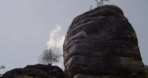Low Angle View Of Sandstone Rock Formations In Bohemian Paradise Czech Republic 库存影片 345105593