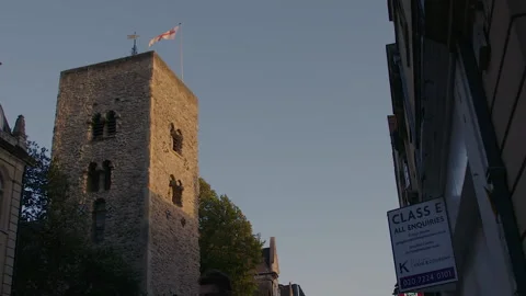 Low angle view of the Saxon tower of St. Michael in Oxford England Stock Footage 230354315
