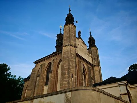 Low angle view of Sedlec Ossuary twin towers in Kutna Hora Stock Photos