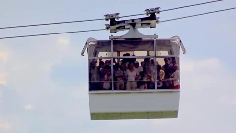 Low angle view of Sepaq cable car passing support tower at Parc de la Chute-Mont 動画素材 341772437