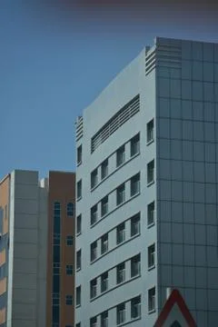 Low angle view of sky scraper in Abu Dhabi,UAE.20.09.2020. Stock Photos