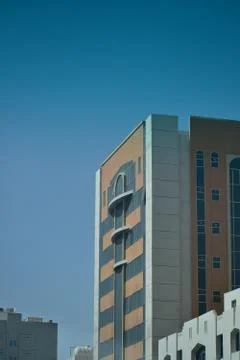 Low angle view of sky scraper in Abu Dhabi,UAE.20.09.2020. Stock Photos