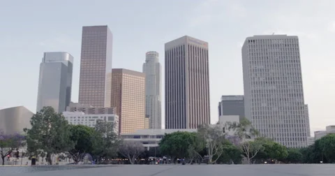 Low angle view of skyline in Downtown Los Angeles, California 4K Stock Footage 63581100