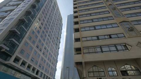 Low angle view of a skyscraper in Abu Dhabi Stock Footage 100644976