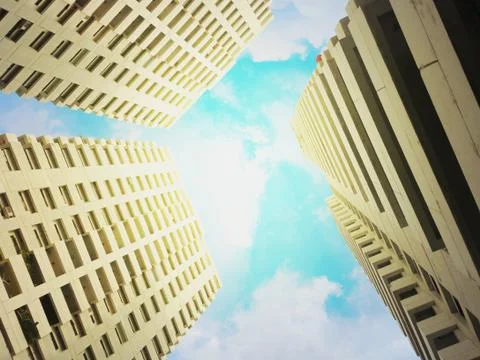 Low angle view of skyscrapers, Bottom view of building. Stock Photos