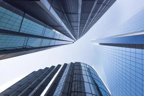 Low angle view of skyscrapers in financial district 库存照片