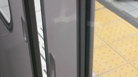 Low angle view to skytrain subway door from inside the train commuter while.. Stock-Footage 303645857
