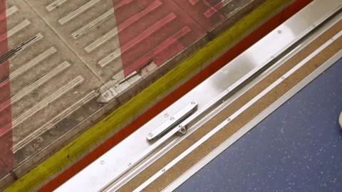Low angle view to skytrain subway door from inside the train commuter while.. Stock Footage 335580504