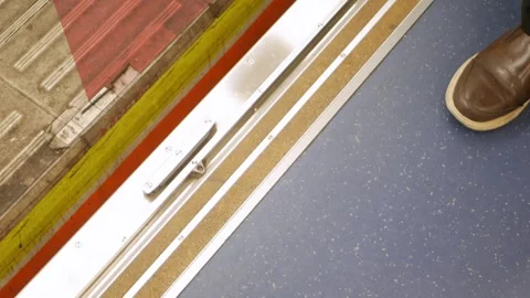 Low angle view to skytrain subway door from inside the train commuter while.. 動画素材 335584423