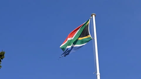 Low angle view of South African flag on pole Stock Footage 199195853