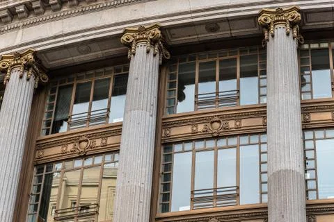 Low angle view of Spanish classic office building in Madrid Stock Photos