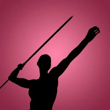 Low angle view of sportswoman is practising javelin throw  against red vignet Stock Illustration