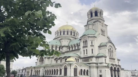 Low Angle View St Alexander Nevsky Cathedral Gold Domes Roofs Sofia Bulgaria Stock-Footage 344478501