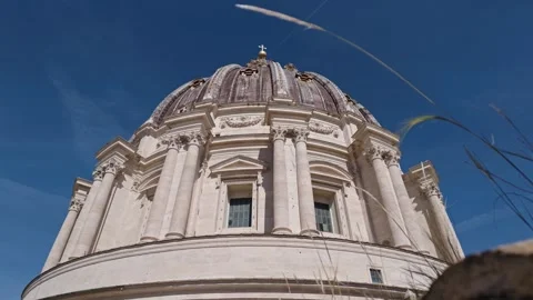 Low Angle View of St. Peter's Basilica Dome Against Deep Blue Sky in Vatica.. Stock Footage 339861234