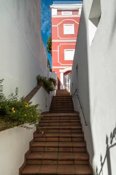 Low angle view of staircase at building, Capri, Campania, Italy Stock Photos
