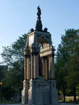 Low angle view of a statue along the Golden Square Mile in Montreal 스톡 사진