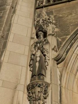 Low angle view of a statue on the exterior of the Montreal Museum of Fine Arts Stock Photos