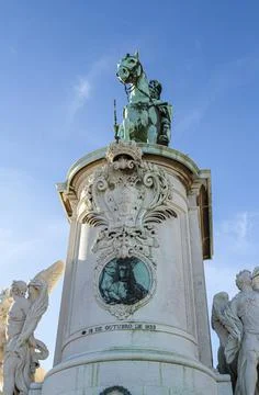 Low angle view of Statue of King Jose I of Portugal on a horse crushing the s Stock Photos