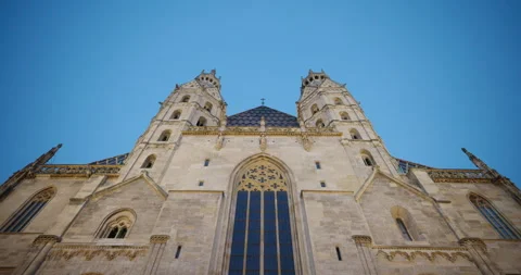 Low-angle view of the Stephansdom's west facade, Vienna, Austria Stock Footage 251871832