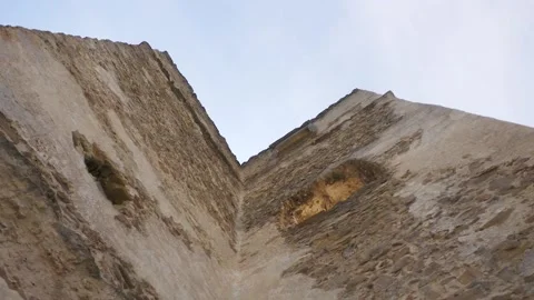 Low Angle View of Stone Walls at Povazsky Castle Ruins Stock-Footage 343560527