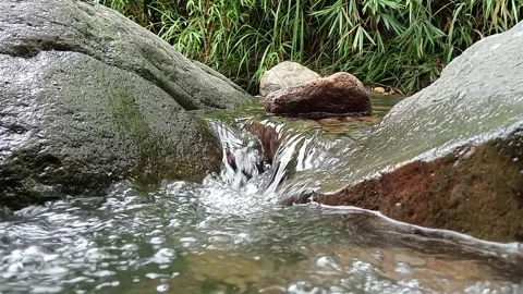 Low Angle View of Stream Water Flowing Over Rocks Stock Footage 330329764