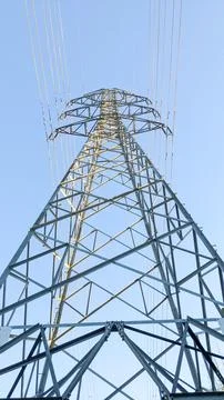 Low angle view. The structure of the high-voltage power pylon Stock Photos
