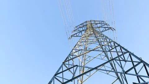 Low angle view. The structure of the high-voltage power pylon Stock Photos