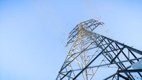 Low angle view. The structure of the high-voltage power pylon Stock Photos