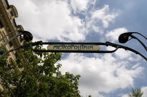 Low angle view of a subway station sign, Metropolitain, Rue De La Cite, Paris, 스톡 사진