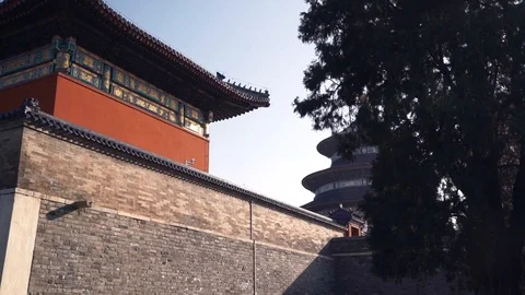 Low angle view of sunlight falling on historic building in Forbidden City Stock Footage 124254748