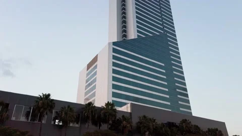 Low angle view of tall modern skyscraper in Santa Fe district, Mexico Video stock 205806818