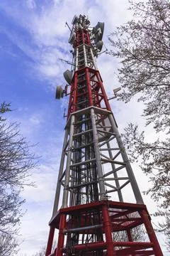 A low-angle view of a telecommunication tower Stock Photos