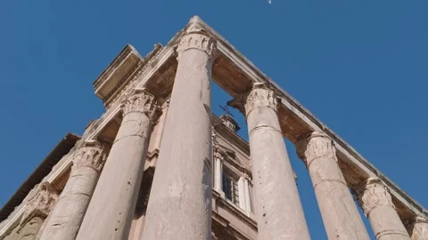 Low Angle View of the Temple of Antoninus and Faustina in the Roman Forum, .. Stock-Footage 338393286