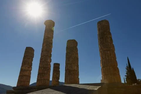 Low Angle View of The Temple of Apollo at Delphi Greece Stock Photos