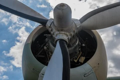 Low angle view of three bladed propeller Stock Photos