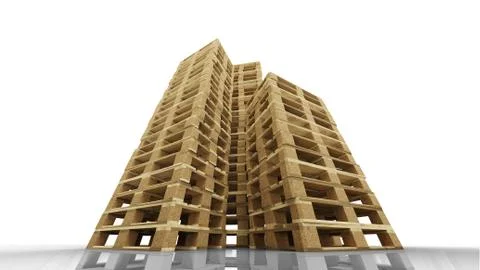 Low angle view of Three high stacks of Wood Pallets Stock Illustration