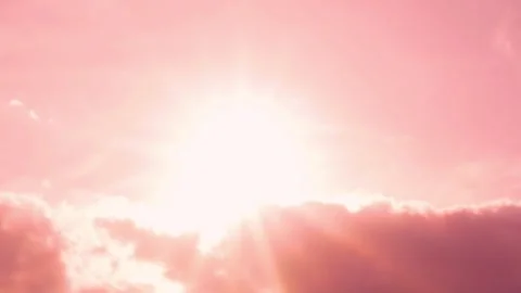 Low Angle View Time Lapse Sun over Cumulus Pink Coral Clouds in the Pink Colorfu Video stock 271517771