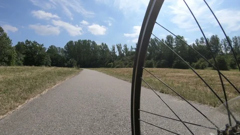 Low angle view of tire and wheel on racing bicycle Stock Footage 98141381