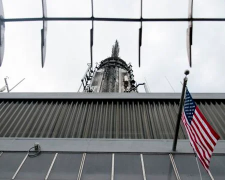 Low angle view of the top of the Empire State Building, Stock Photos