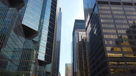 Low angle view on Toronto Skyline Highrises - looking up on Skyscrapers Stock Footage 115994465