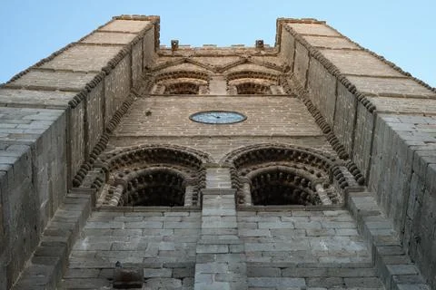 Low angle view of the tower of the Ávila Cathedral, Avila, Spain Foto stock