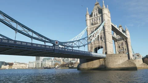 A low angle view of the Tower Bridge on a sunny day. Stock Footage 167654830