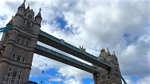 Low Angle View of Tower Bridge in London - Iconic UK Landmark Stock Footage 274194529