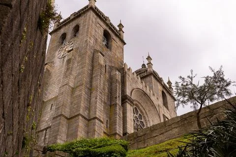 Low angle view of the tower of Cathedral Church of Se do Porto. Porto, Portugal Stock Photos