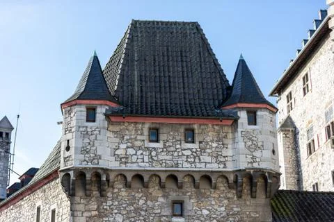 Low angle view at a tower of Stolberg castle in Stolberg, Eifel Stock Photos