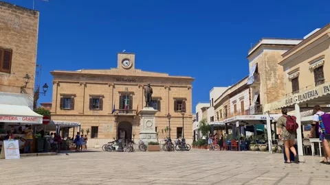 Low angle view of town hall in piazza europa, favignana Stock Footage 280890197