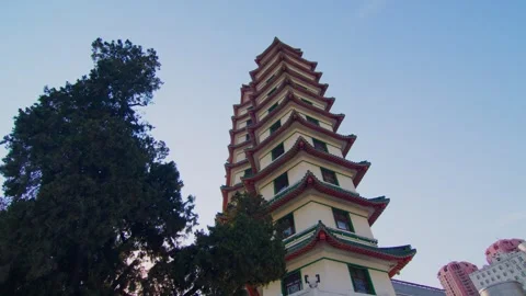 Low Angle View of Traditional Chinese Pagoda Tower Against Blue Sky Stock-Footage 335499026