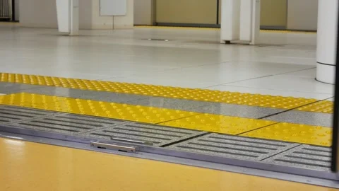 Low angle view to train subway commuter metro door while door is closing un.. Stock Footage 309624715