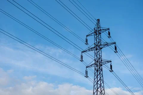 The low-angle view of a transmission tower Stock Photos